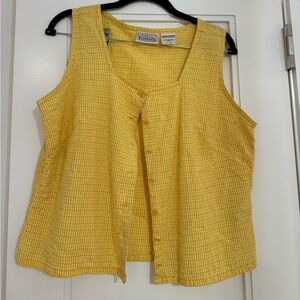 Yellow plaid button-up crop top size large perfect condition